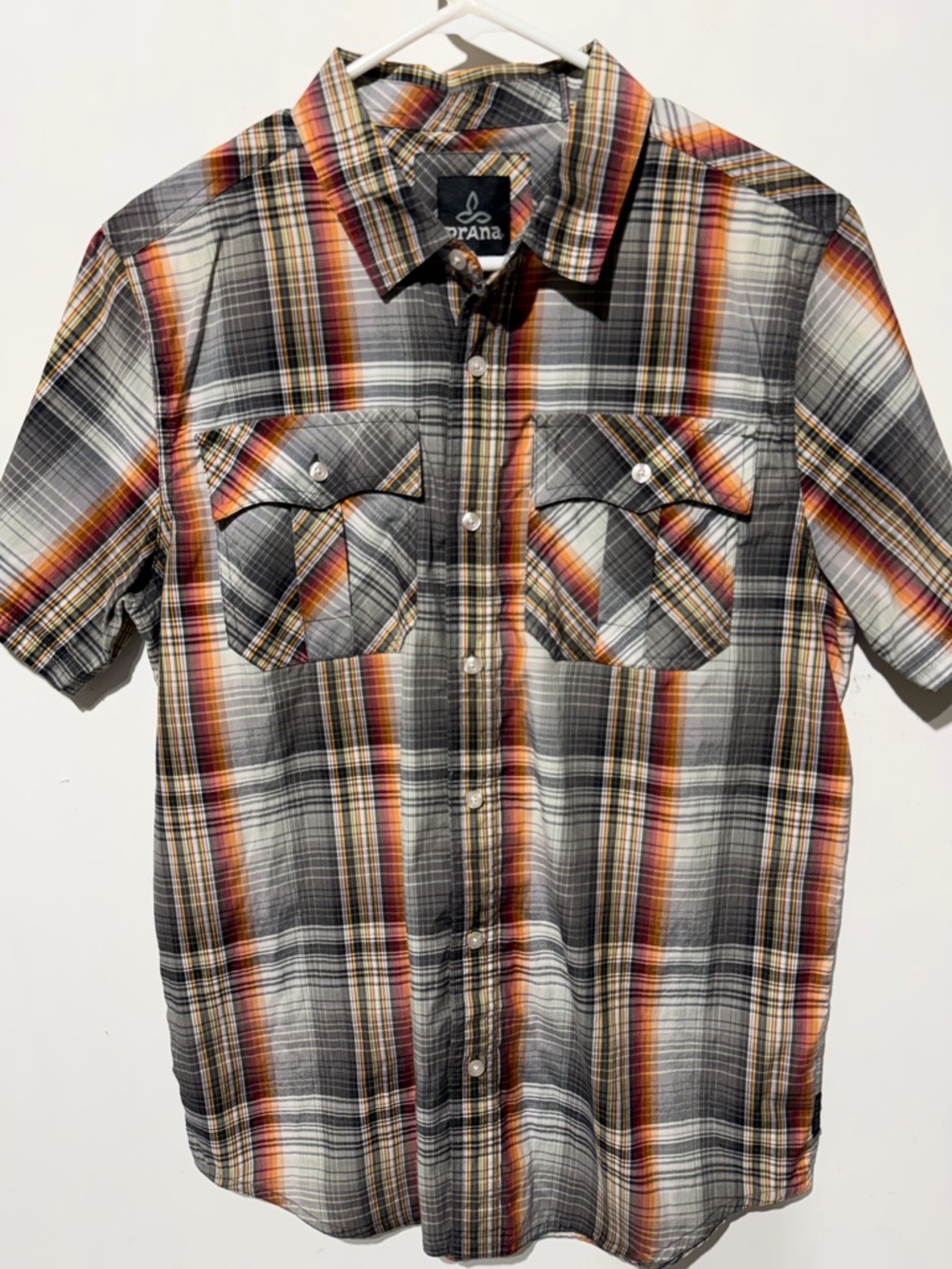 prAna Ostend Men’s Medium Western Plaid Shirt Organic Cotton EUC